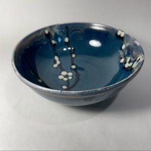 Japan Stoneware pottery bowl blue cherry blossom